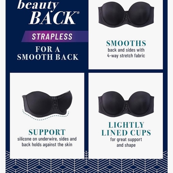 NWT Beauty Back Smoothing Strapless Bra, 4-Way Stretch Fabric, Lightly Lined - Picture 4 of 9